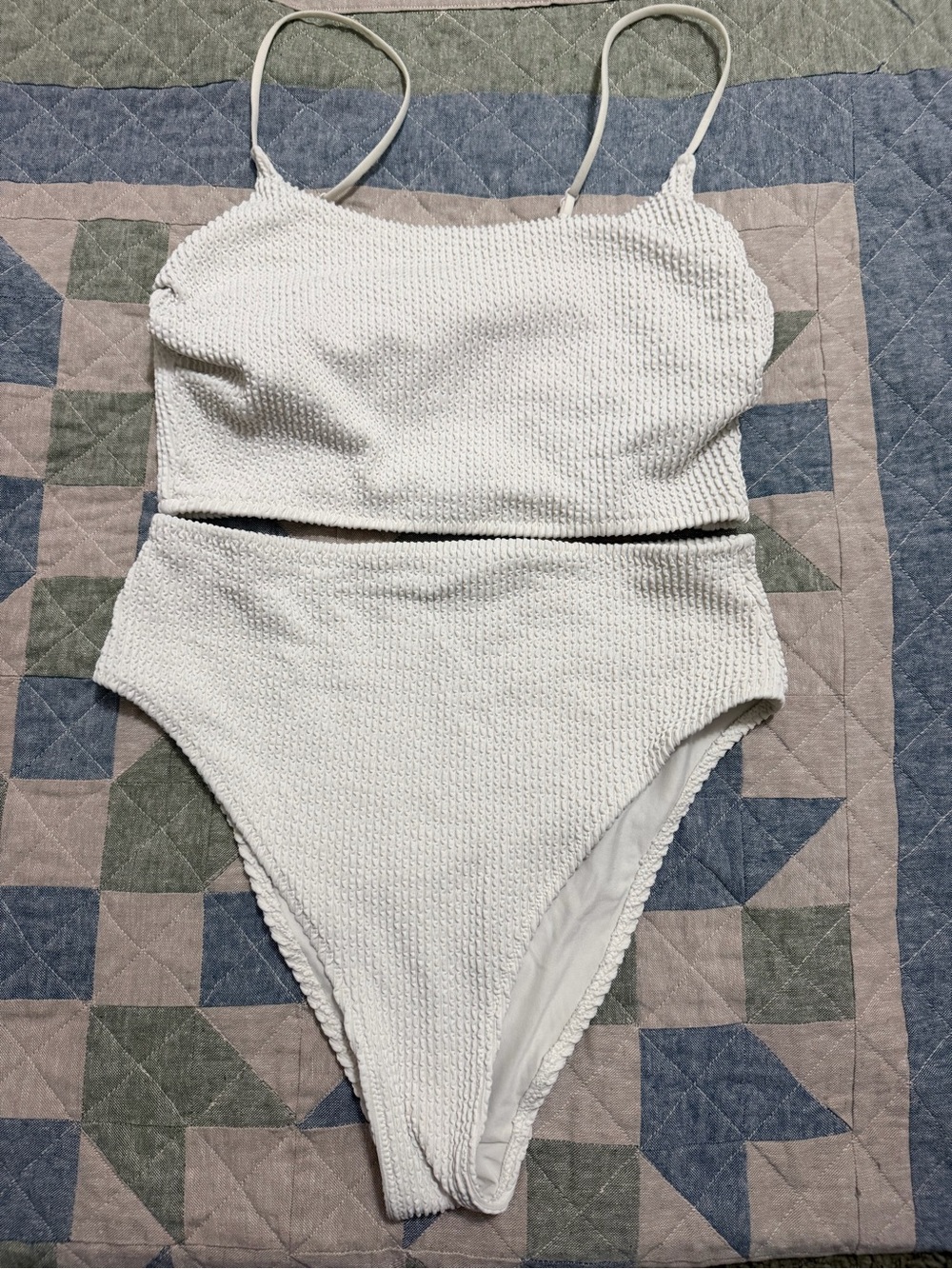H&M White Textured Two-Piece Bikini Set